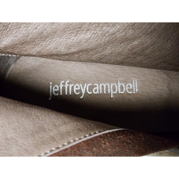 Jeffrey Campbell Lustful Suede Bootie Lucite Heel Size 9.5 Taupe Side Zip - Picture 7 of 7